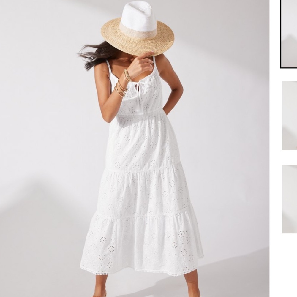 Tommy Bahama Women’s Harbour White Eyelet Tiered Midi Dress Size XXS